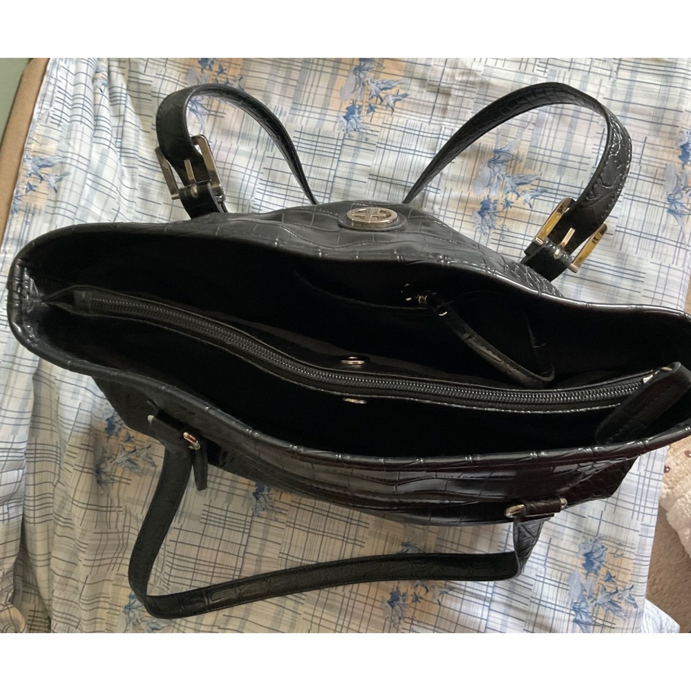 Giani Bernini Black Croc Embossed Leather Purse/Handbag Silver-tone - Picture 6 of 10
